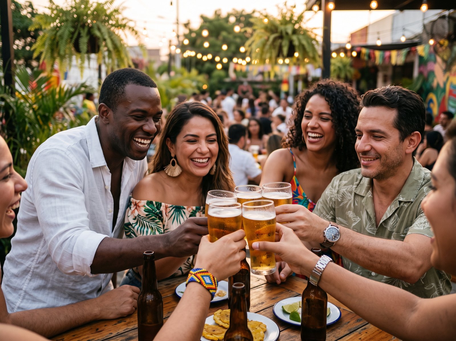 Welcome toast with international travelers at Barranquilla Carnival