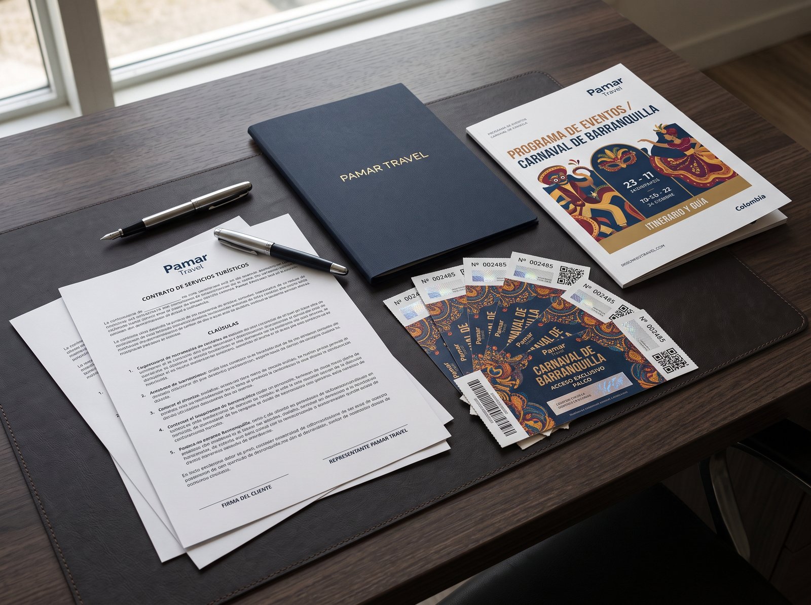 Formal legal contract and genuine official carnival tickets with Pamar Travel