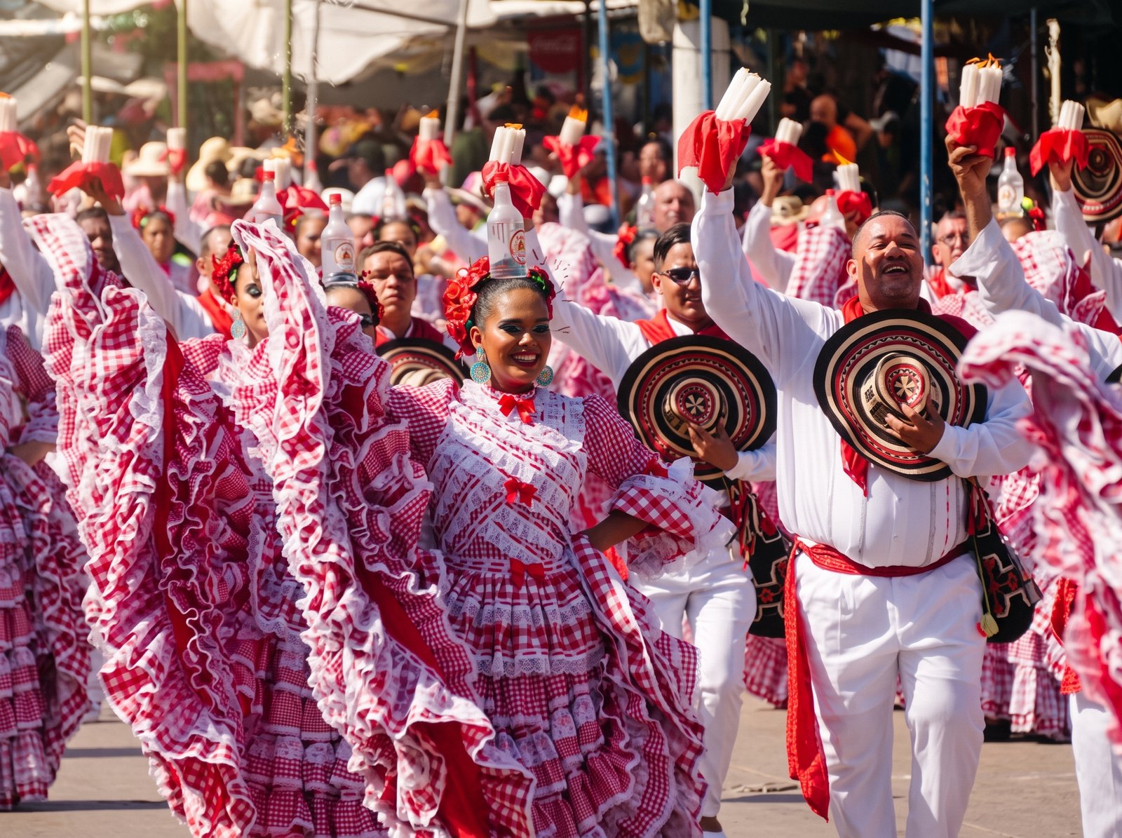 Traditional Afro-indigenous folk dancers performing in Barranquilla