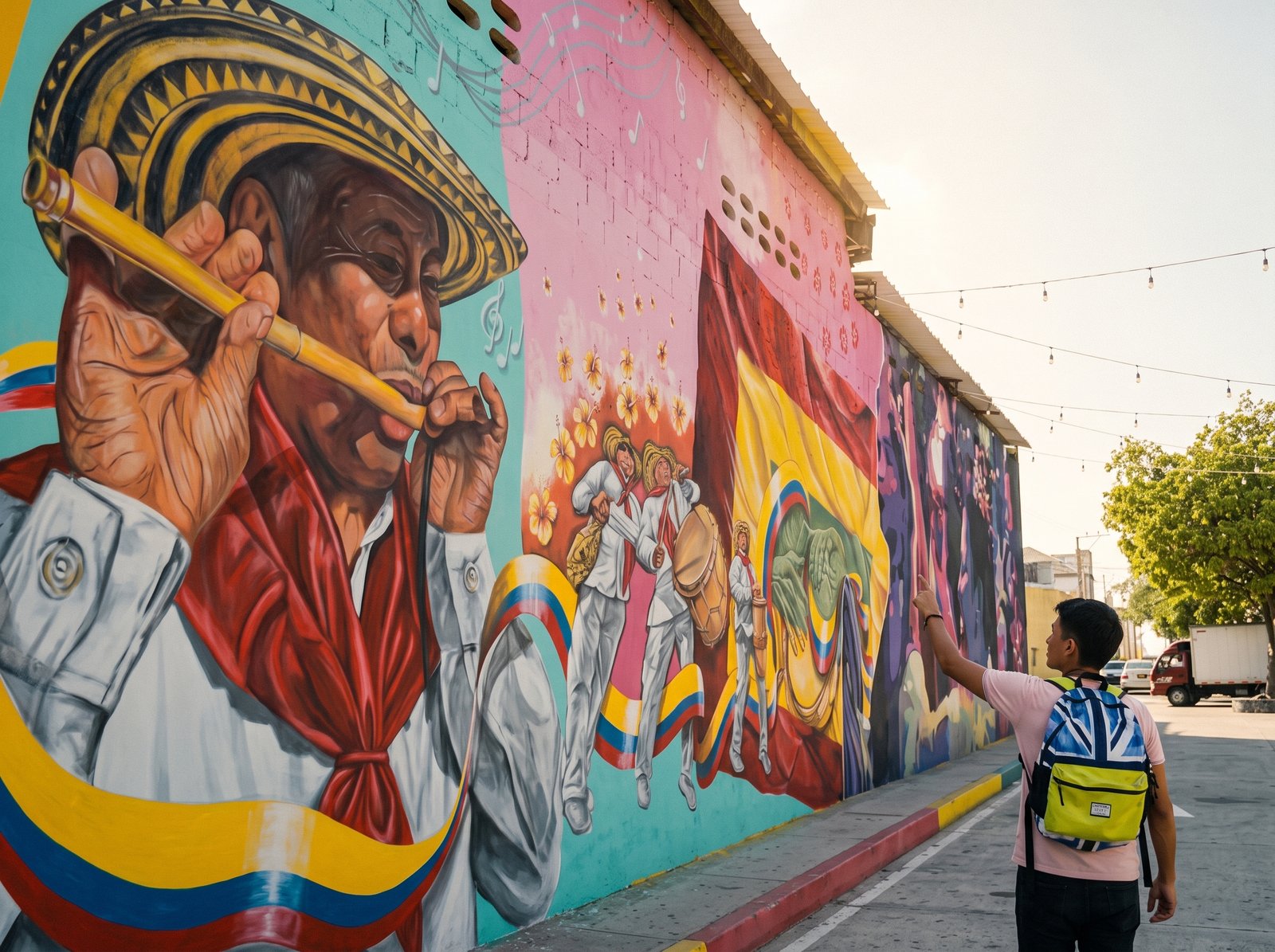 Street art murals and traditional pastel houses in Barrio Abajo